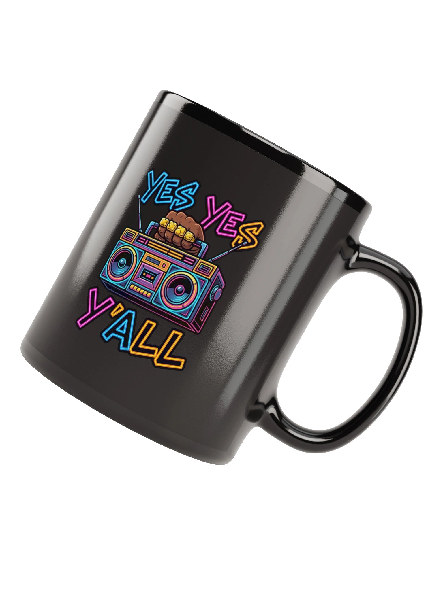 Yes Yes Y’all Hip Hop Mug – Black Boombox Coffee Cup for Rap Lovers product image (7)