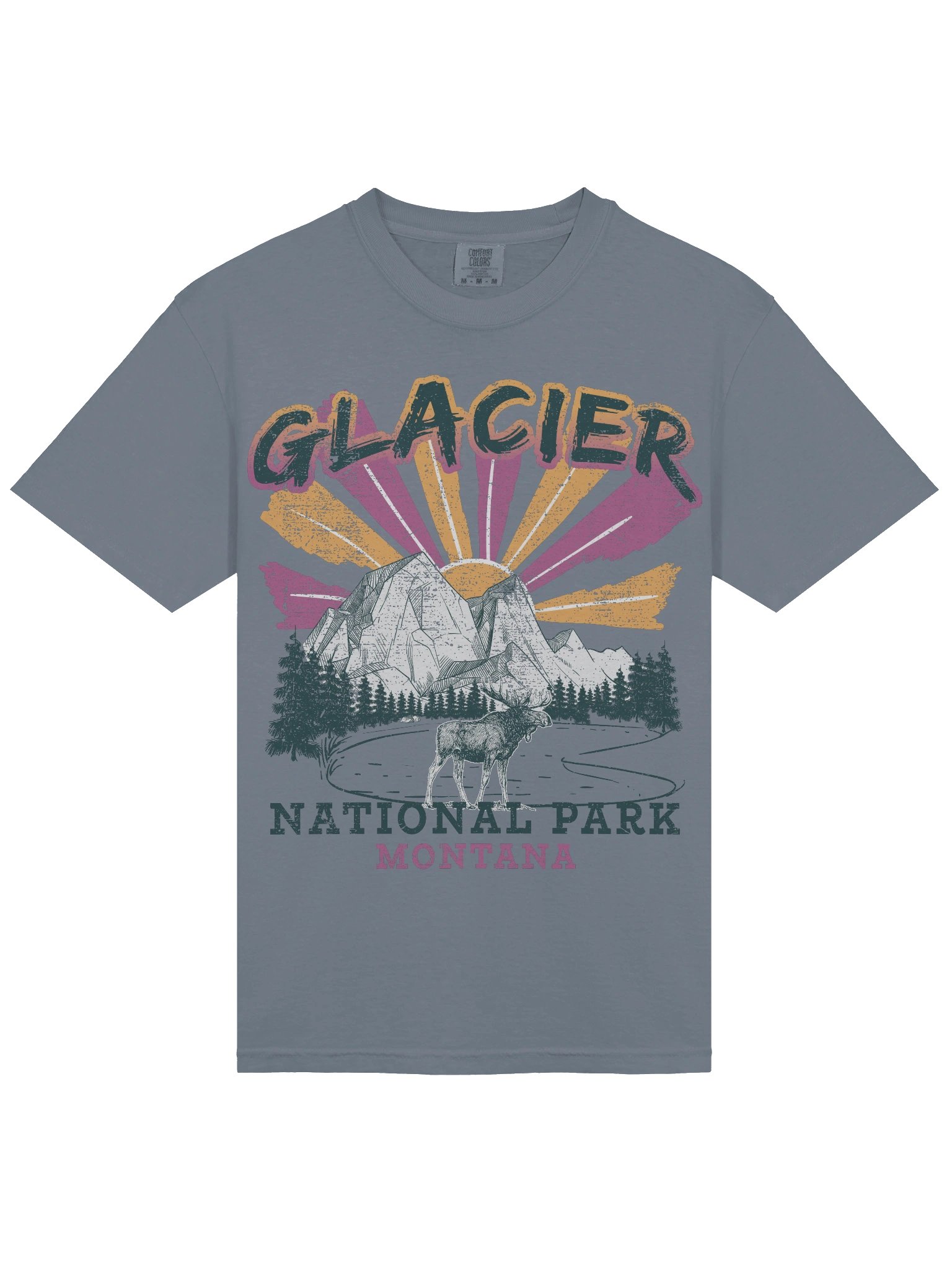 Glacier National Park Montana Shirt – Vintage Sunset Mountain Moose Retro Travel Tee product image (7)