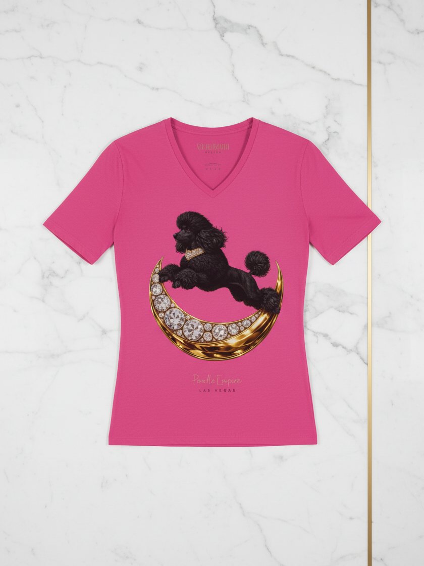 Moon Black Poodle V-Neck Tee Light | Poodle Empire product image (6)