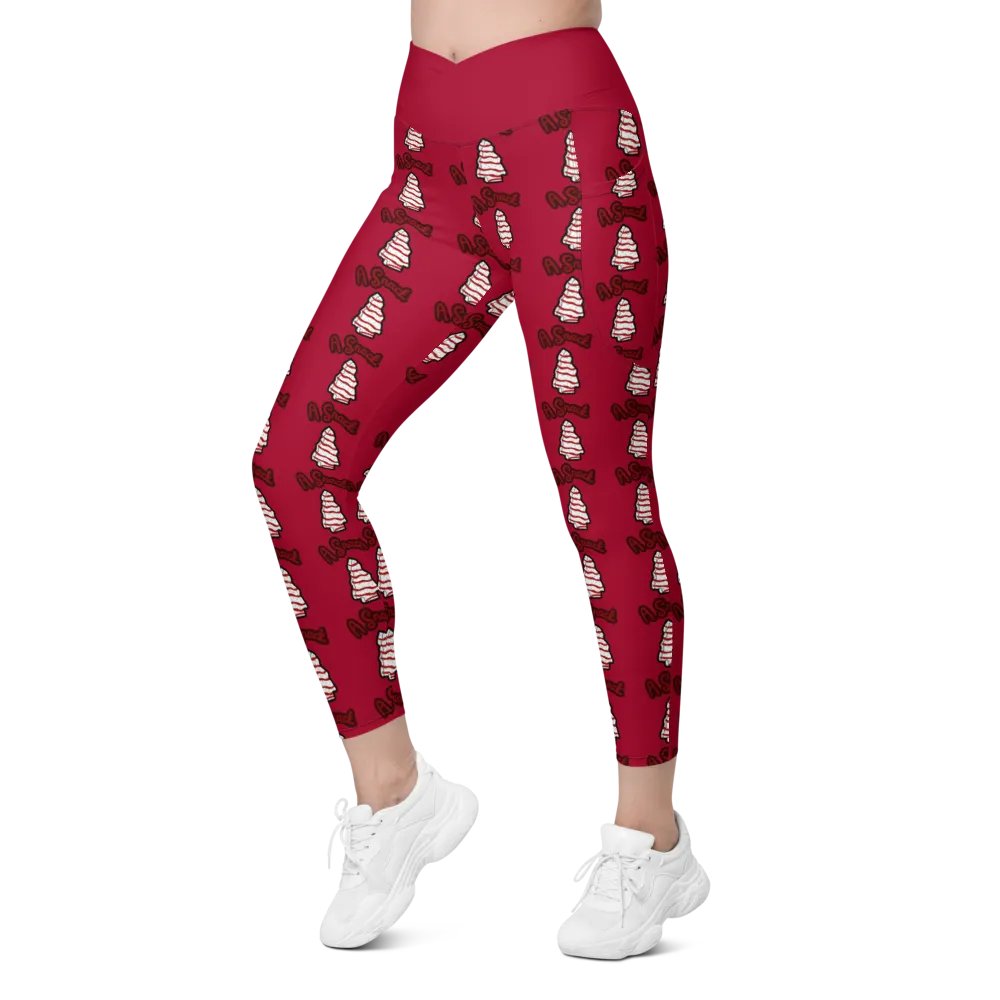 Vanilla Holiday Snack Cake All-Over Print Red Crossover Leggings with Pockets product image (12)