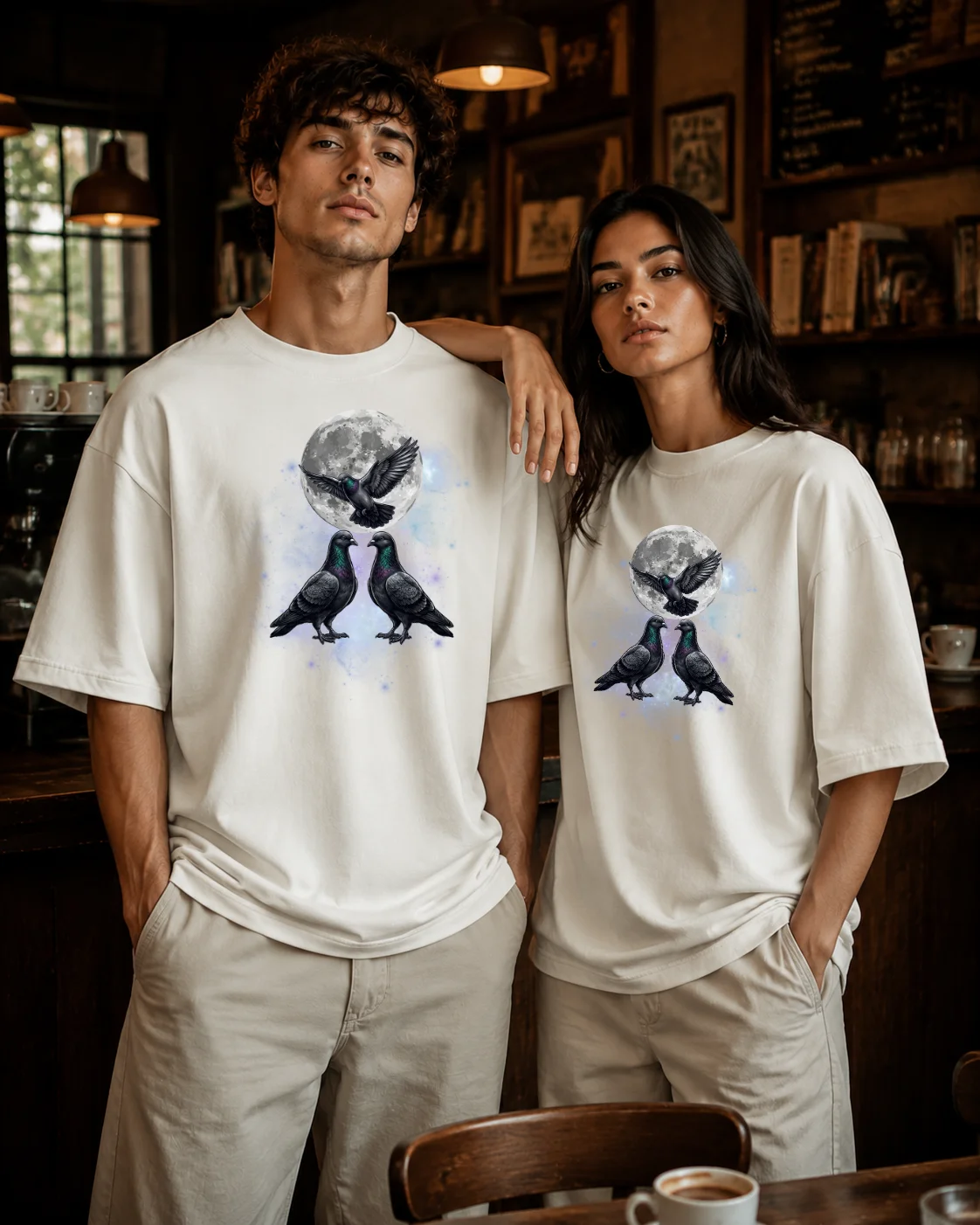 Three Pigeon Moon Shirt – Vintage Bird Lover T-Shirt product image (5)