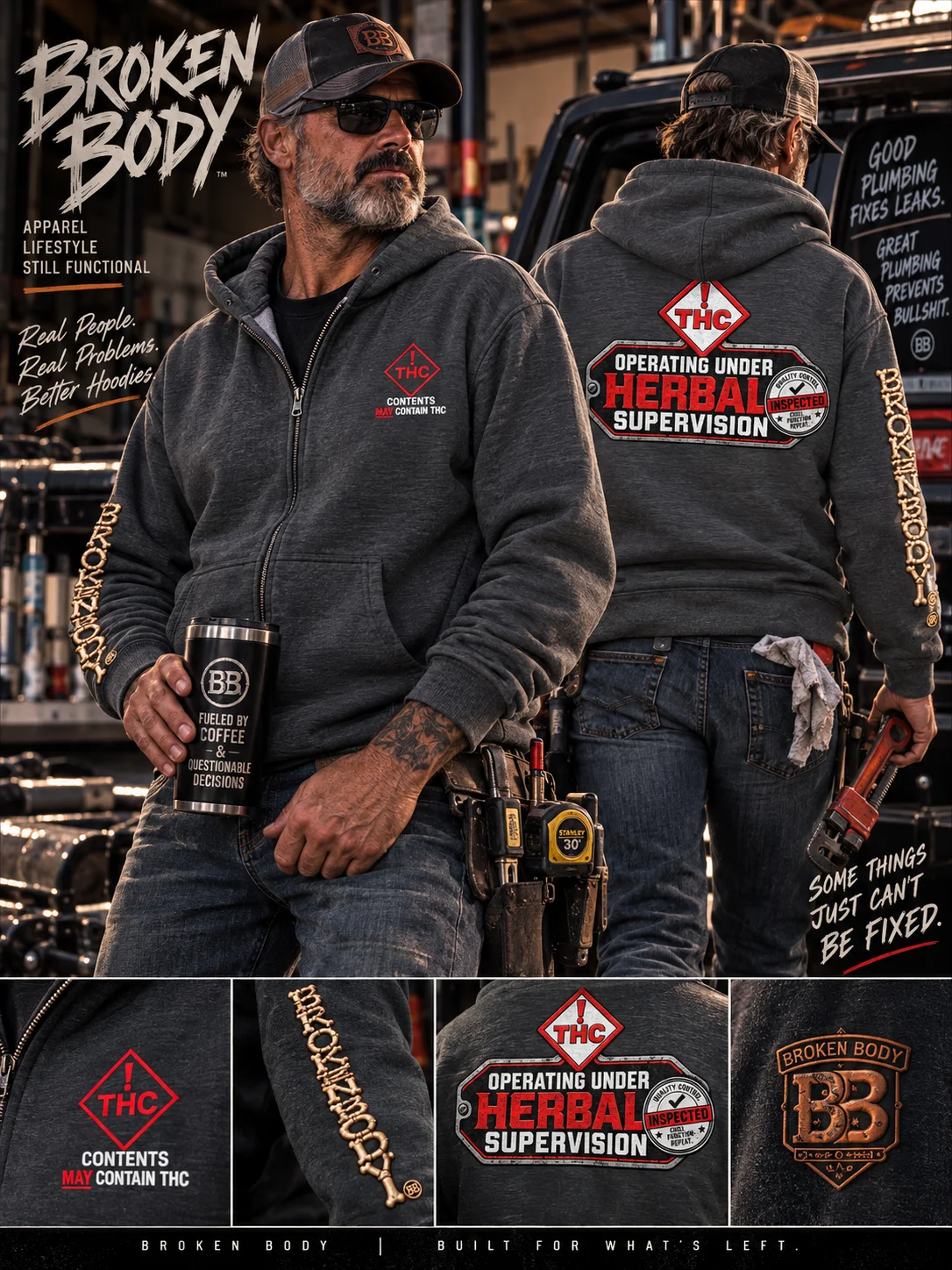 THC Hoodie — Operating Under Herbal Supervision Full-Zip Hoodie | Broken Body™ product image (1)