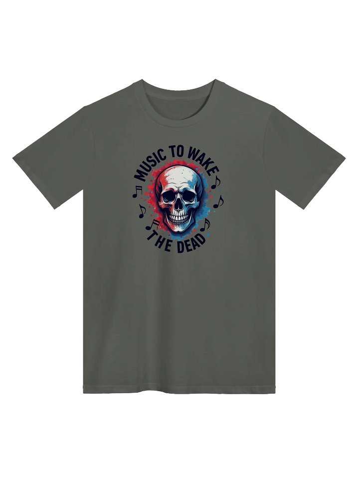 Music to Wake the Dead – Skull Art with Red and Blue Splashes, Supreme Comfort Unisex T-Shirt product image (2)