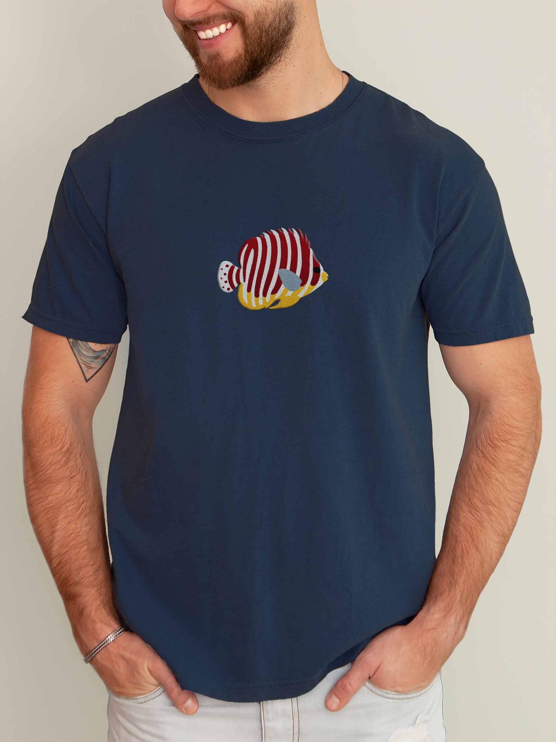 Multibarred Angelfish Embroidered Shirt | Juvenile Multibar Angelfish Reef Fish Tee | Marine Aquarium Apparel product image (2)