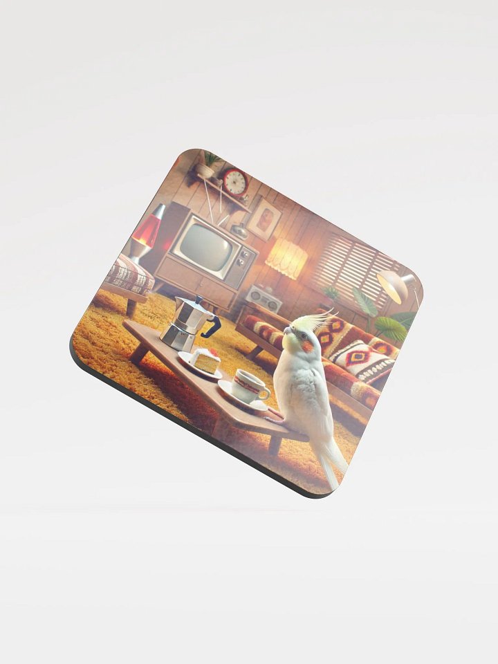 Perch & Sip – Glossed Cork Coaster with Parakeet Art 9 product image (1)