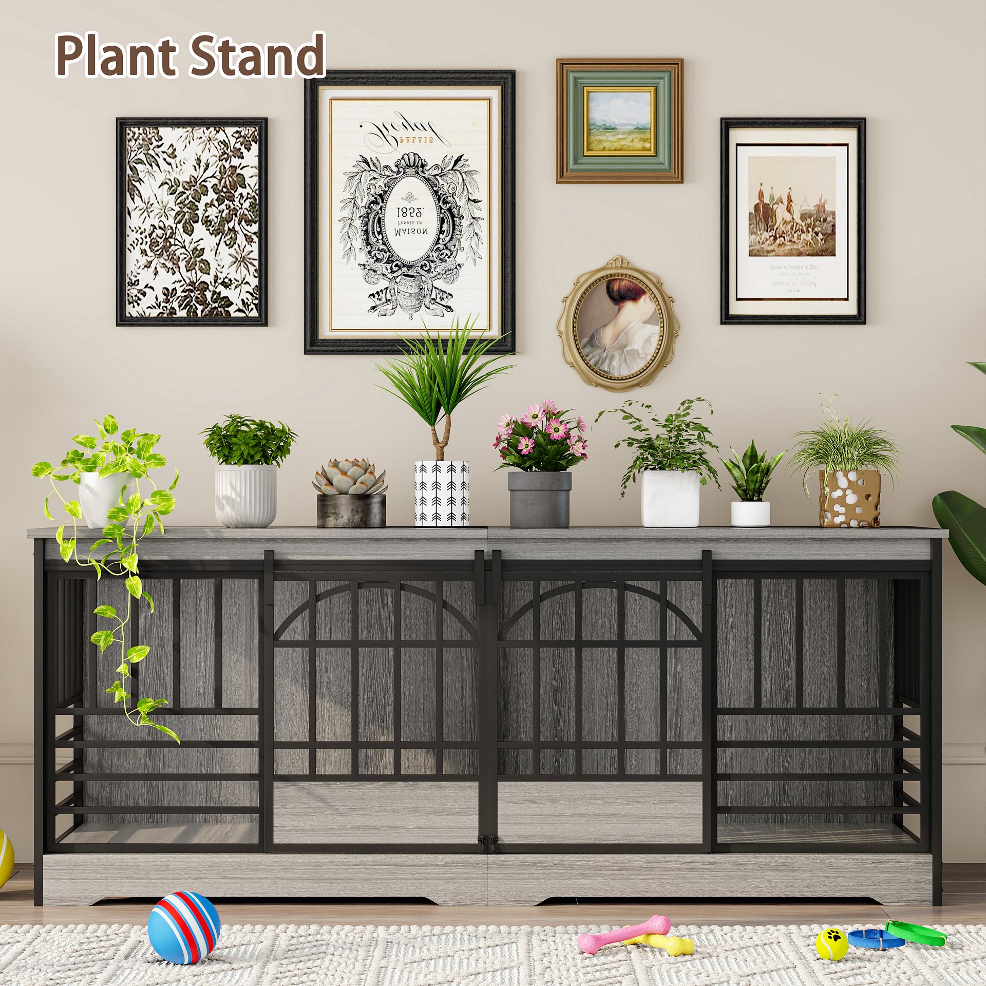 78 Inch Double Dog Crate Furniture, Extra Large Dog Kennel Indoor with Divider, Heavy Duty Dog Cage for 2 Dogs, Decorative Wooden Dog House Decorative Table TV Stand, Pet House for XLarge Dogs,Grey product image (2)