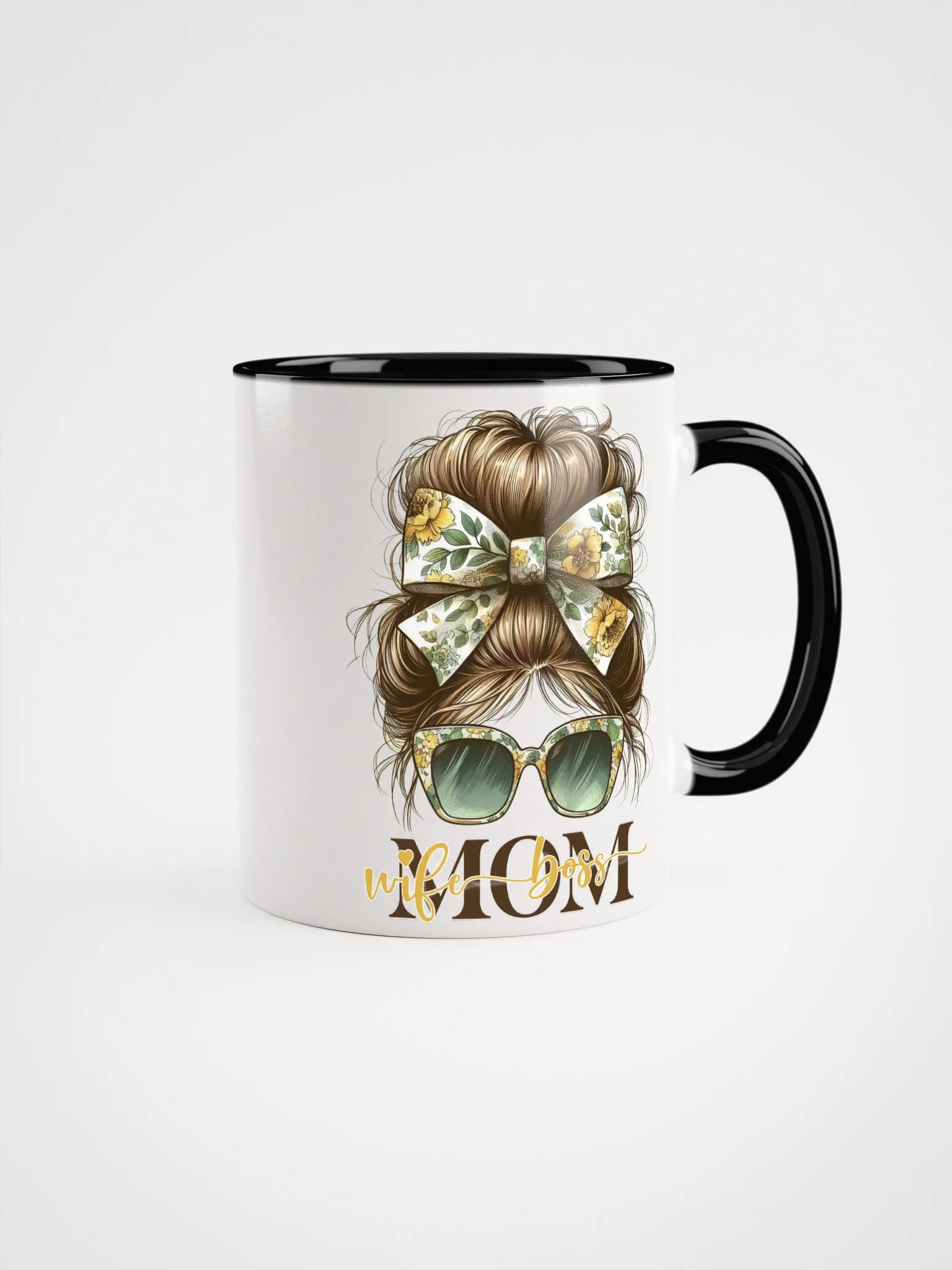 Floral Bow Mom Wife Boss Messy Bun Mug product image (1)