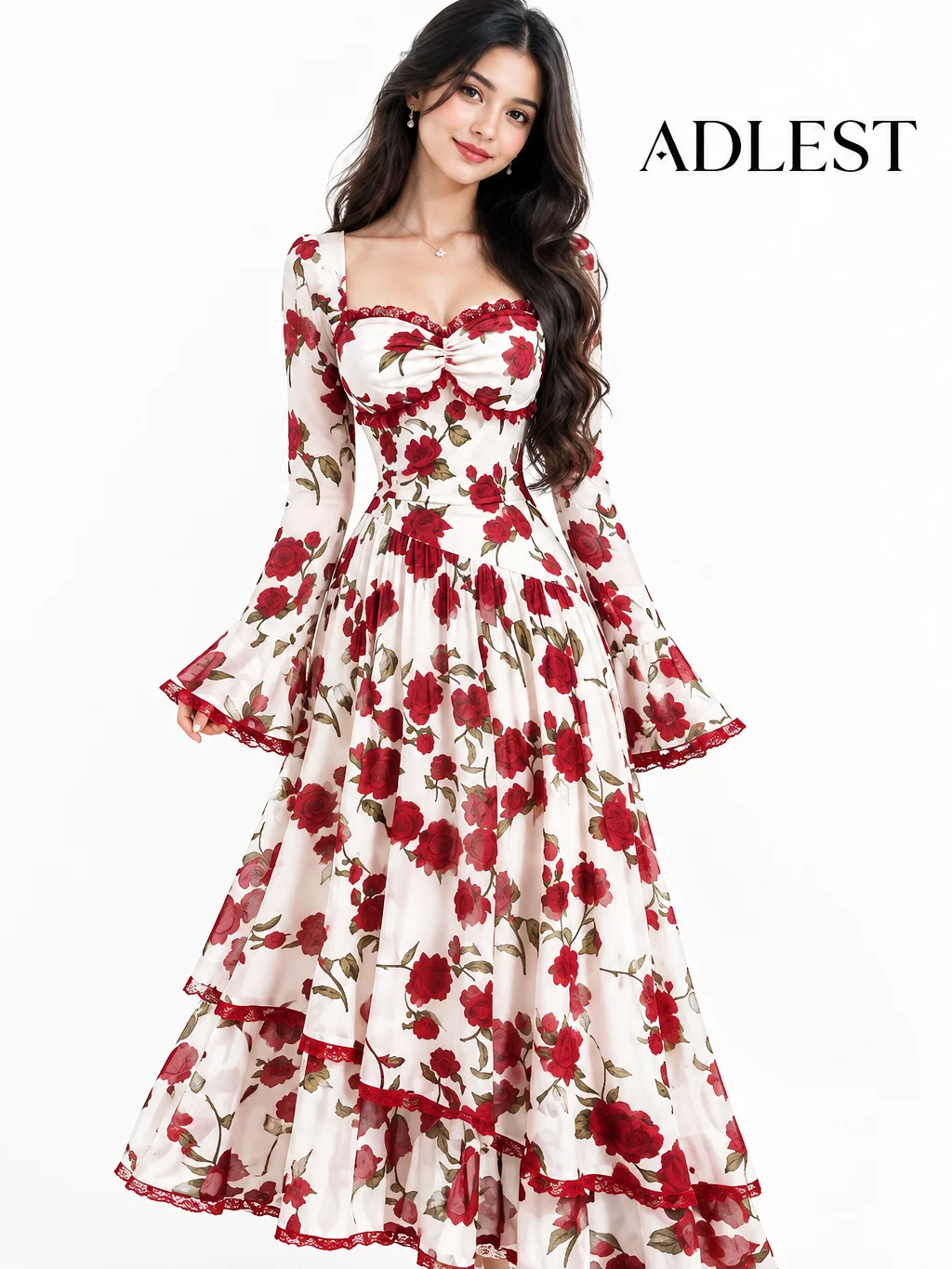 ADLEST MOD Women's White Floral Lace Long Sleeve Dress Autumn Vintage Gothic Tea Party Garden Party Wedding Date Homecoming Concert Outfits New Year,Halloween product image (1)