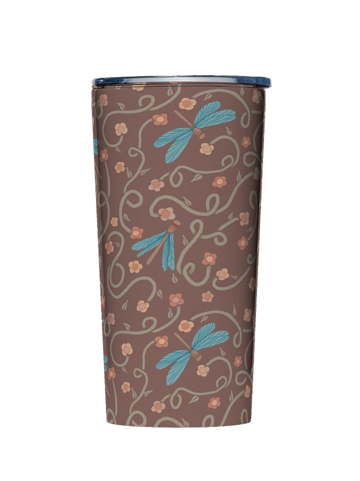 Stainless steel tumbler with dragonfly and floral design. Artistic and durable drinkware product image (1)