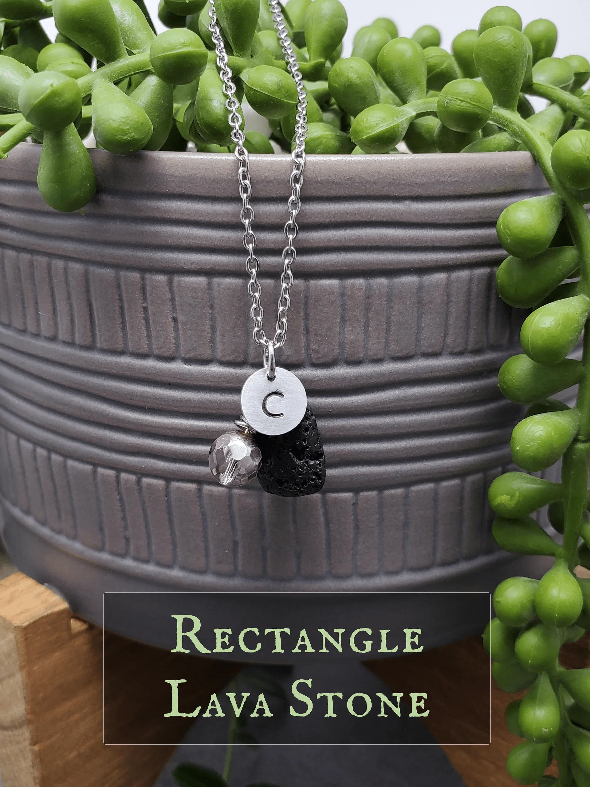 Czech Your Lava Personalized Necklace • Initial Diffuser Necklace • Minimalist Aromatherapy Jewelry product image (2)