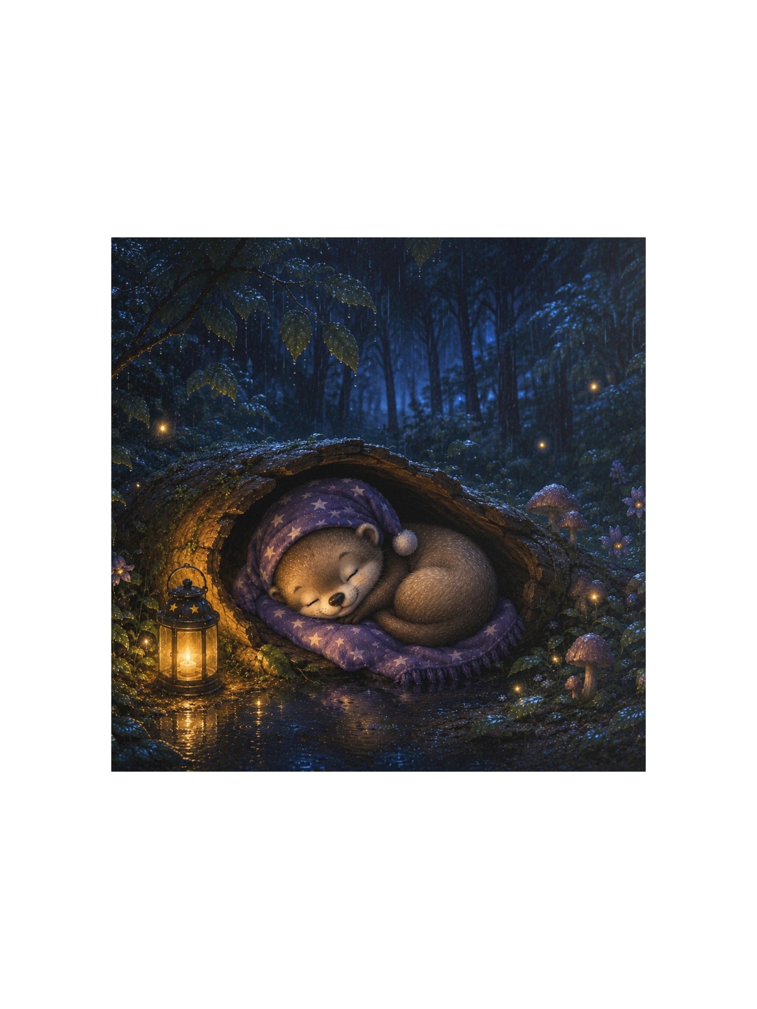 Rainy Night Dreams Ferret Square Art Print | Moonlit Dreams product image (1)