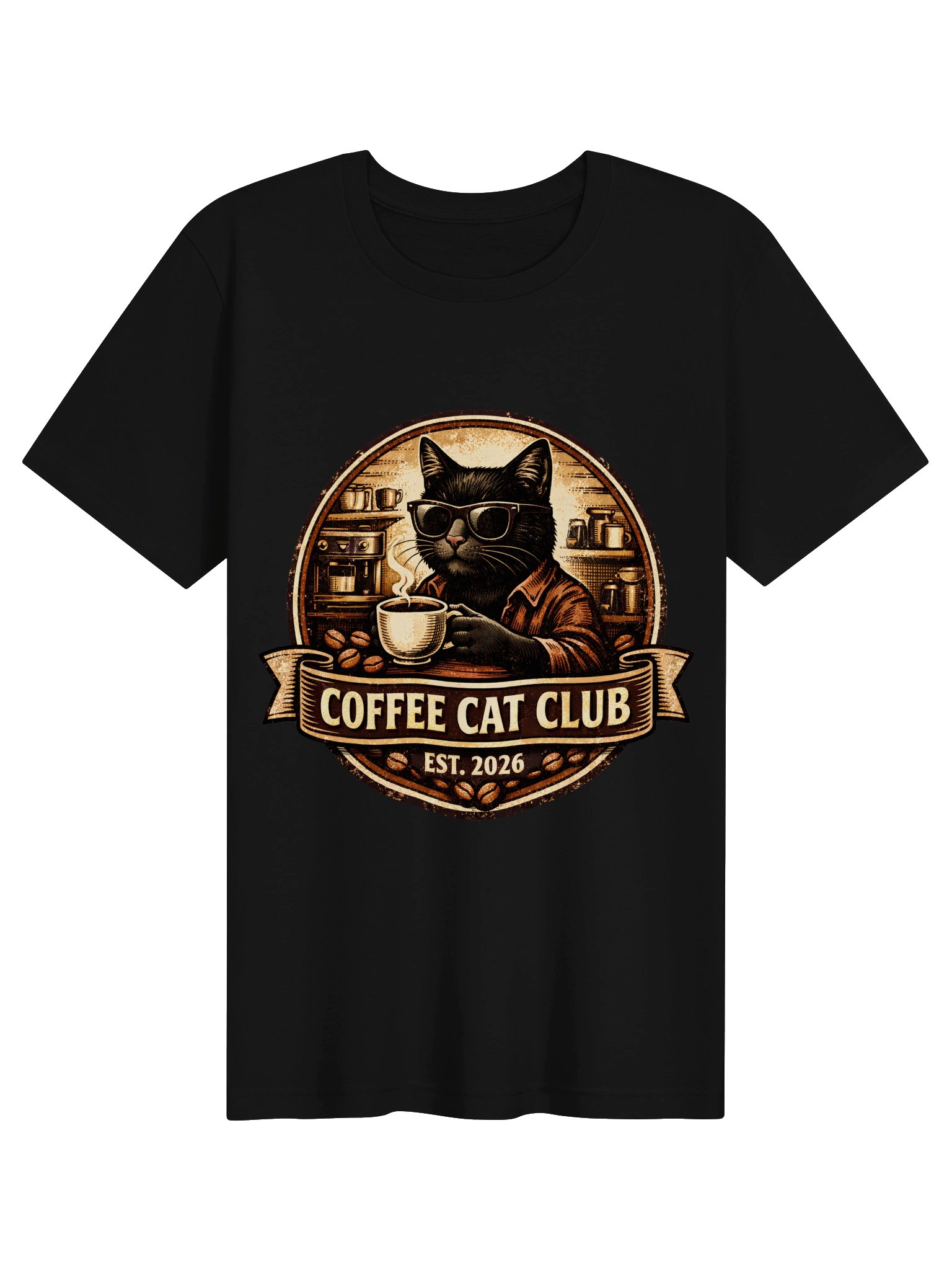 Coffee Cat Club T-Shirt - Vintage Black Cat Sunglasses Badge Graphic Tee product image (6)
