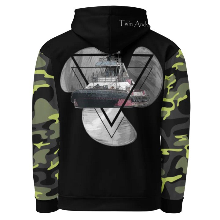Camouflage & Black Three blade prop triangle Athena tug Hoodie product image (1)