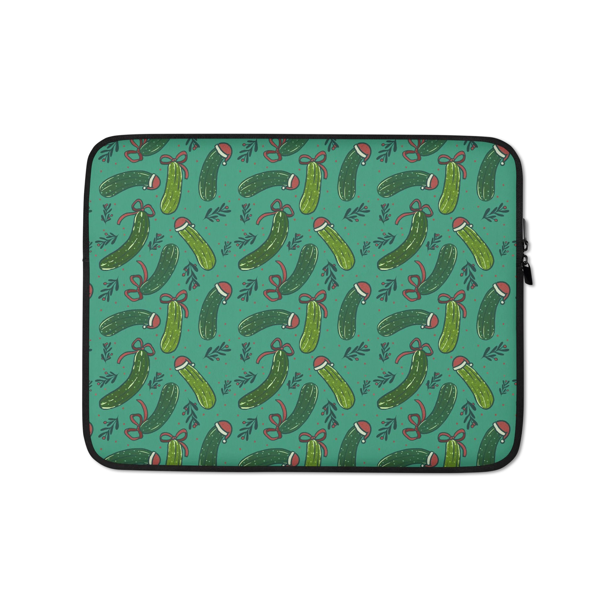 Christmas Dill Pickles Pattern Laptop Sleeve, Dark Green product image (1)
