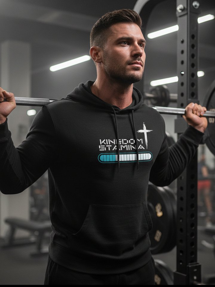 Kingdom Stamina Christian Cross Hooded Long Sleeve Tee (Bella+Canvas Unisex) product image (1)