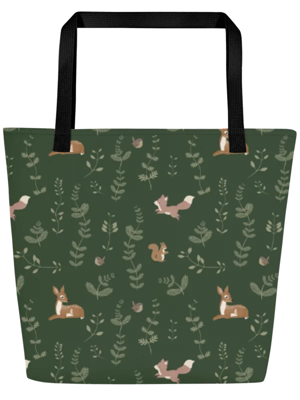 FOX AND DEER WOODLAND TOTE BAG GREEN product image (2)