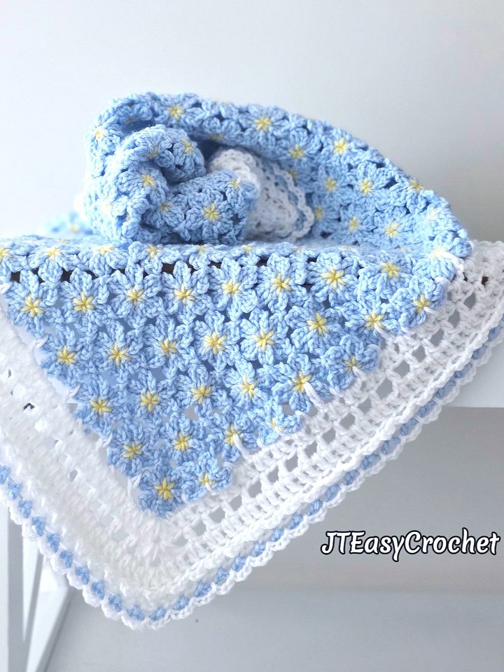 Baby Blanket Crochet Pattern with Video, Forget-Me-Not Daydream Floral Afghan Tutorial product image (2)