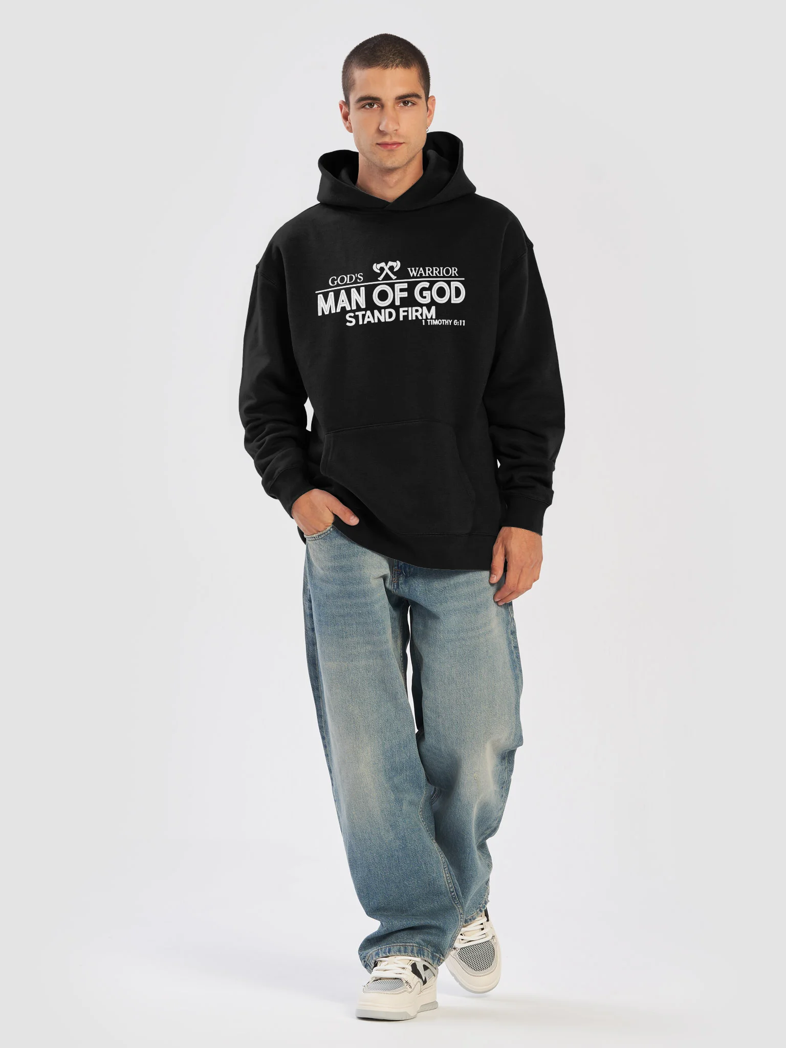 God's Warrior – Man of God | Stand Firm | 1 Timothy 6:11 | Christian Faith Hoodie product image (34)