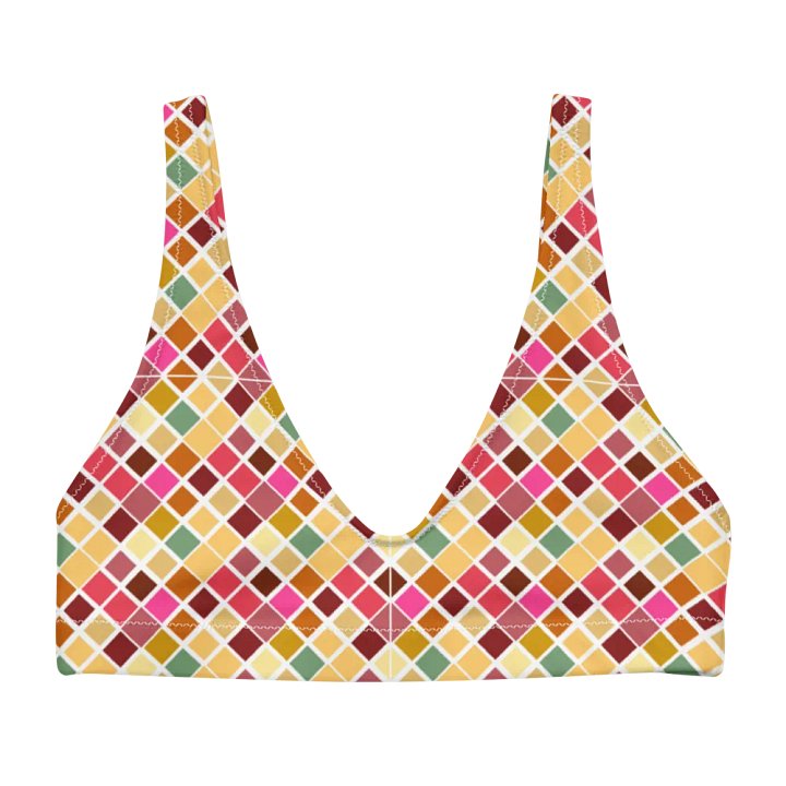 Colorful Square Pattern Design Padded Bikini Top - V4 product image (1)