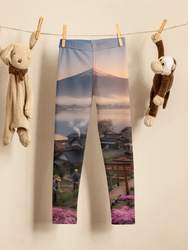 Mount Fuji & Japanese Village Kids Leggings | All-Over Print Stretch Pants product image (3)