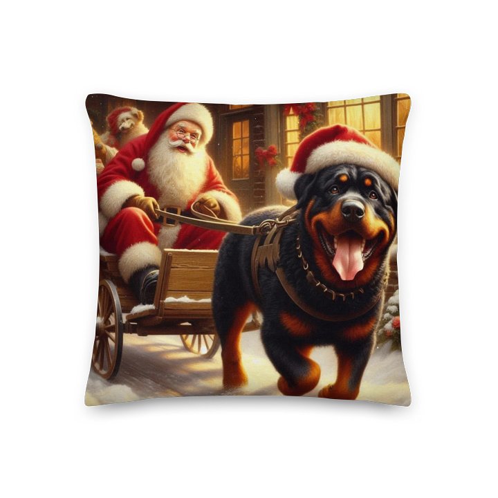 Santa's Rottweiler Sleigh Ride Pillow product image (1)