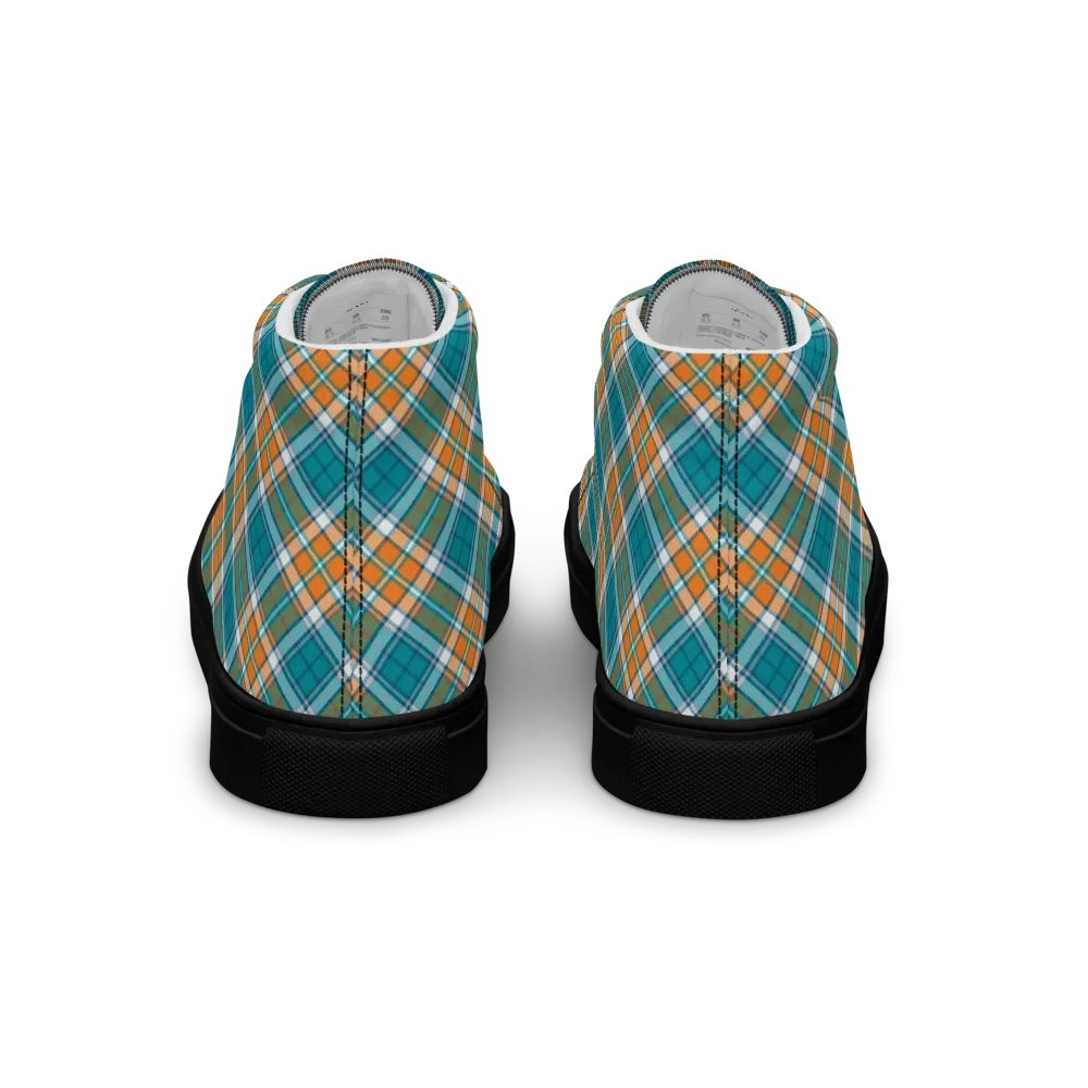 Turquoise and Orange Sporty Plaid Men's High Top Shoes product image (6)
