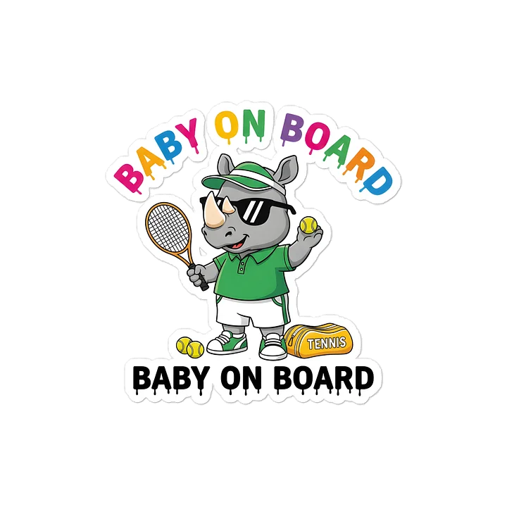Funny Rhino Tennis Baby on Board Sticker - 5x5 Weatherproof Vinyl Car Decal - Premium Rhino Tennis Court Accessory product image (1)