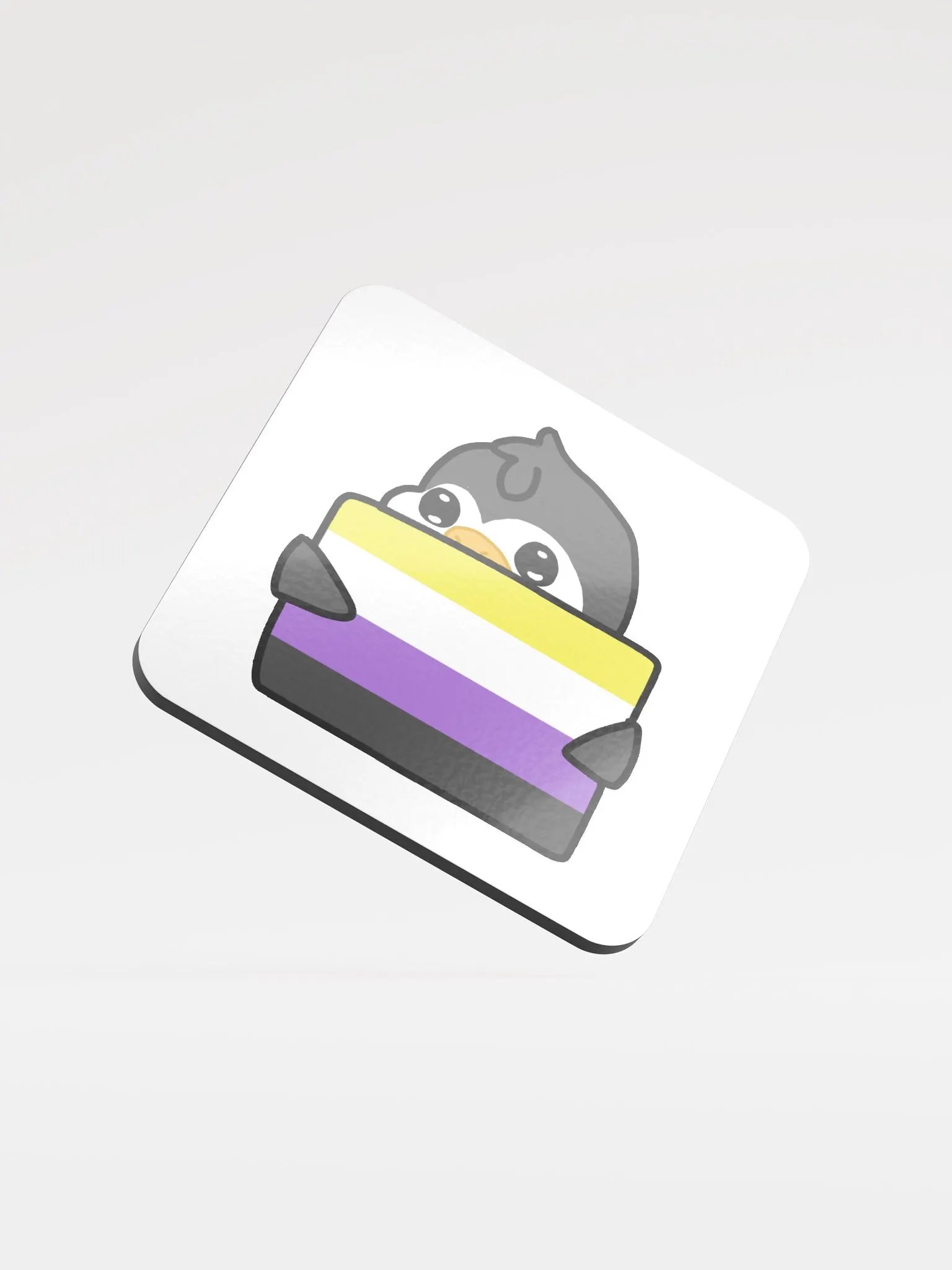 "Non-Binary Pride" Lil' Guy - Gloss Cork Coaster product image (1)