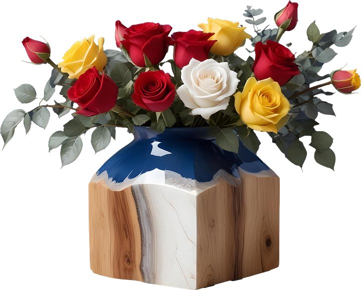 Romantic Harmony – Geometric Wooden Vase with Roses PNG product image (1)