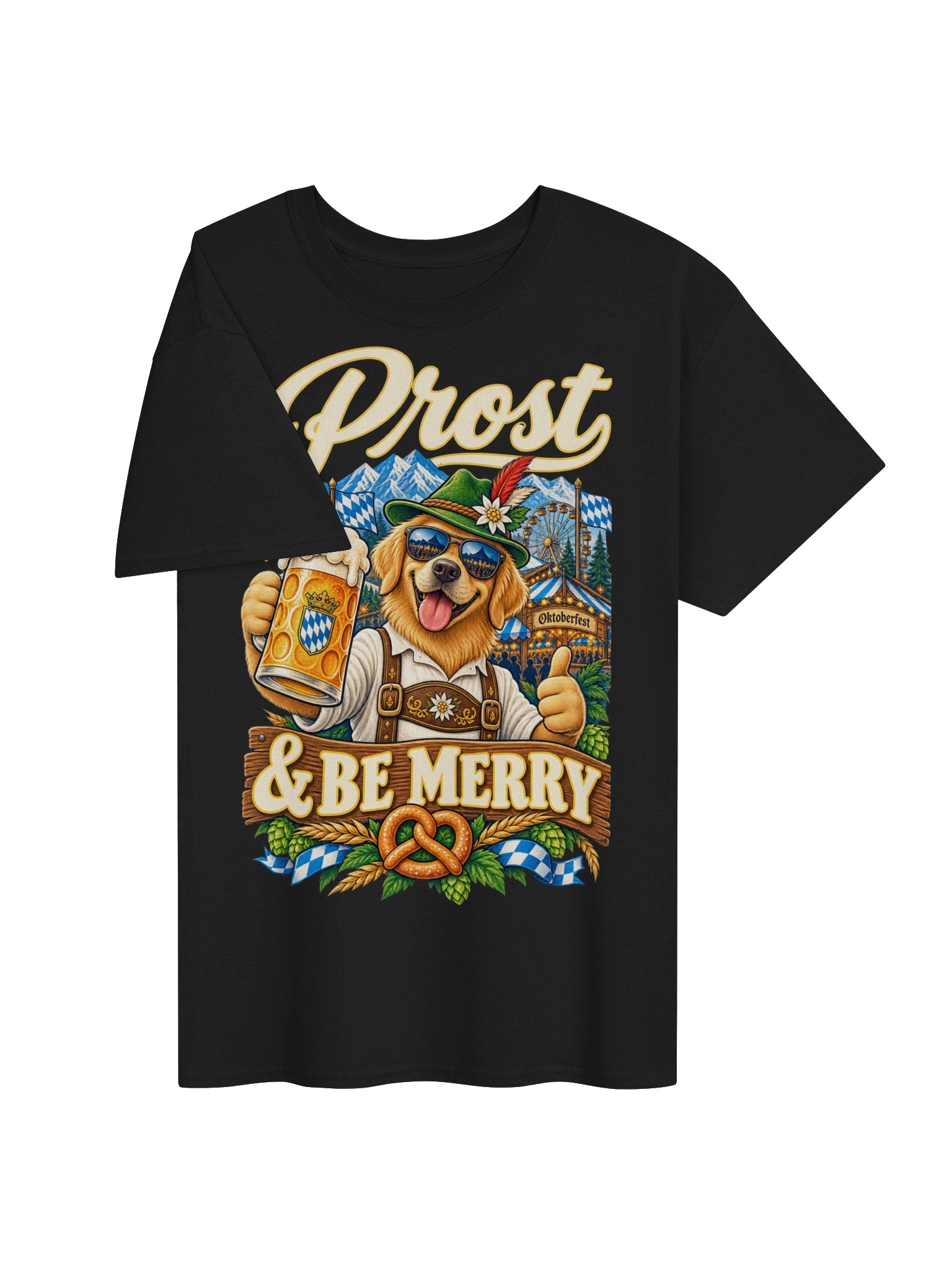 Prost & Be Merry Funny Oktoberfest Golden Retriever Vintage Tee product image (30)
