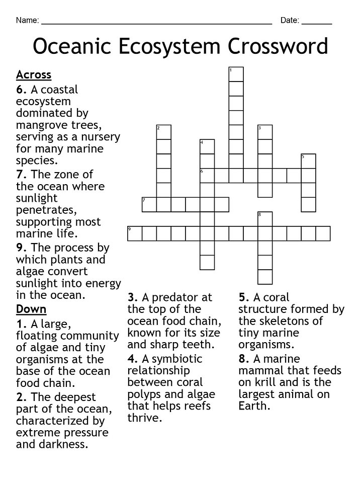 Oceanic Ecosystem Crossword Puzzle – Fun Marine Biology Activity product image (1)