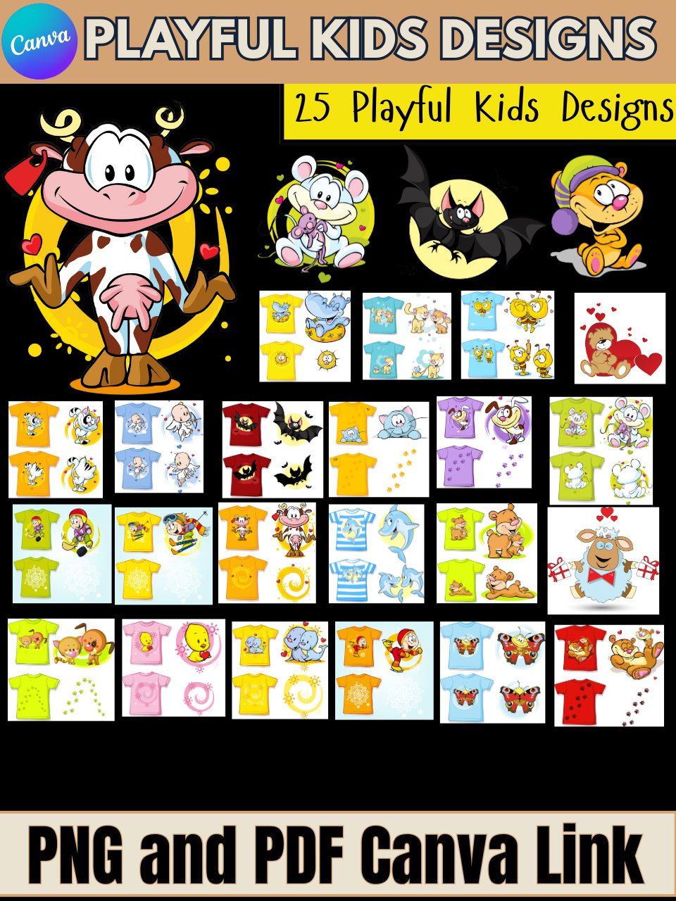 VIP MEMBERS ONLY! 25 Adorable Playful Animal Designs - Editable in Canva - PDF PNG product image (1)
