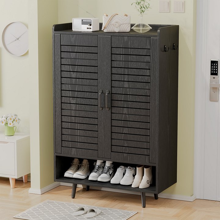 7 Tier Shoe Cabinet with Doors Shoe Storage Cabinet with Adjustable Shelves,50" Large Wooden Shoe Cabinet Storage for Closet, Shoe Organizer for Entryway, Hallway, Black product image (1)