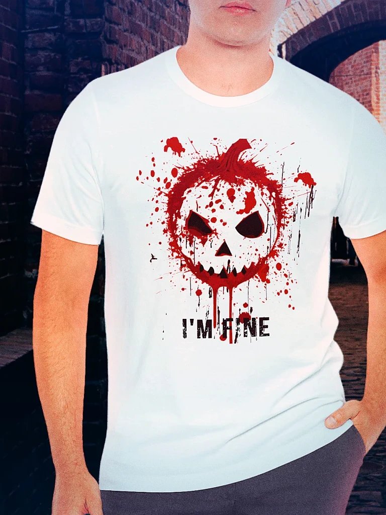 I’m Fine Bloody Shirt Blood Splatter Zombie Pumpkin Jack O Lantern Horror product image (5)