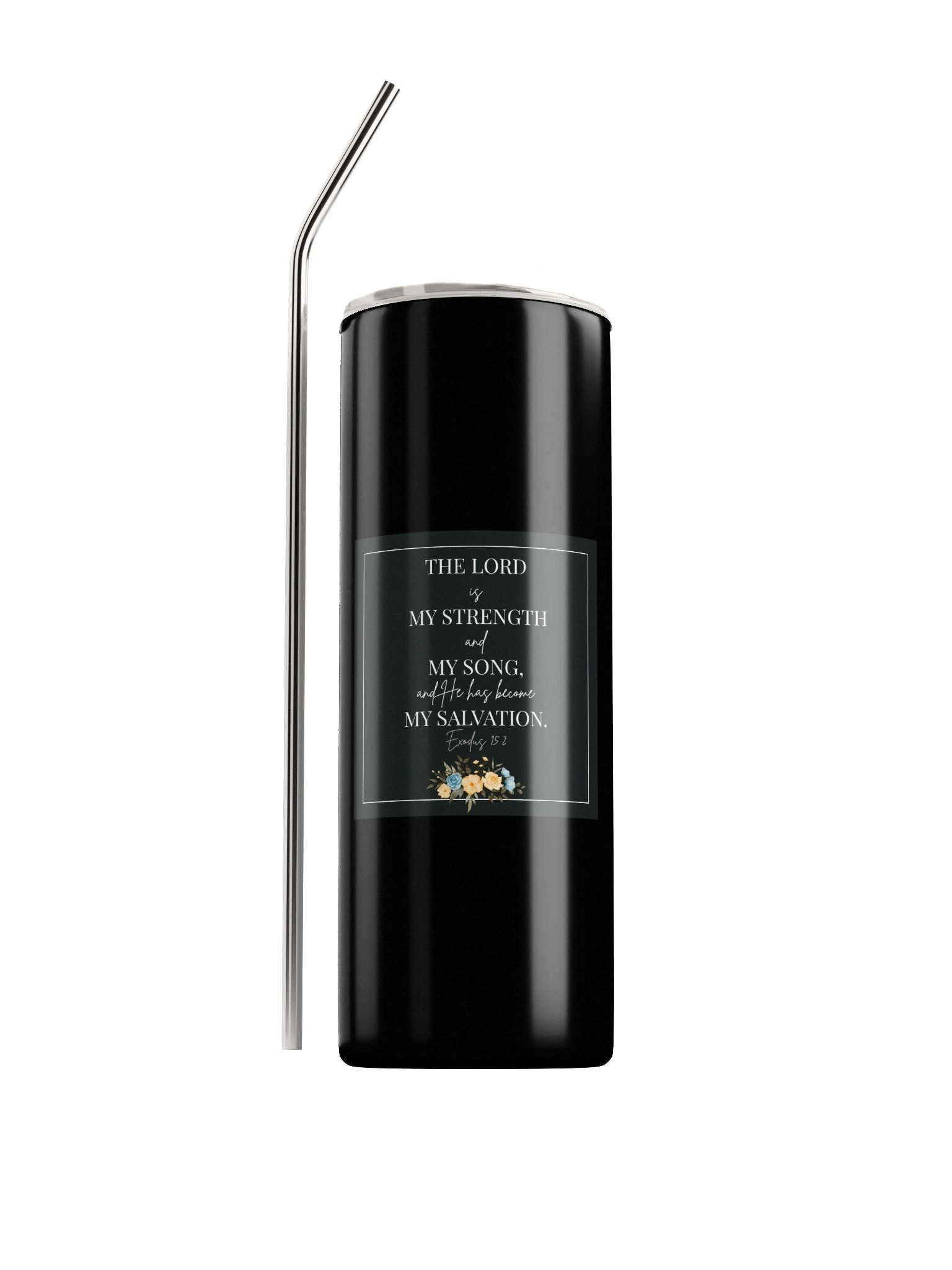 Exodus 15:2 Steel Tumbler – Floral Design product image (1)