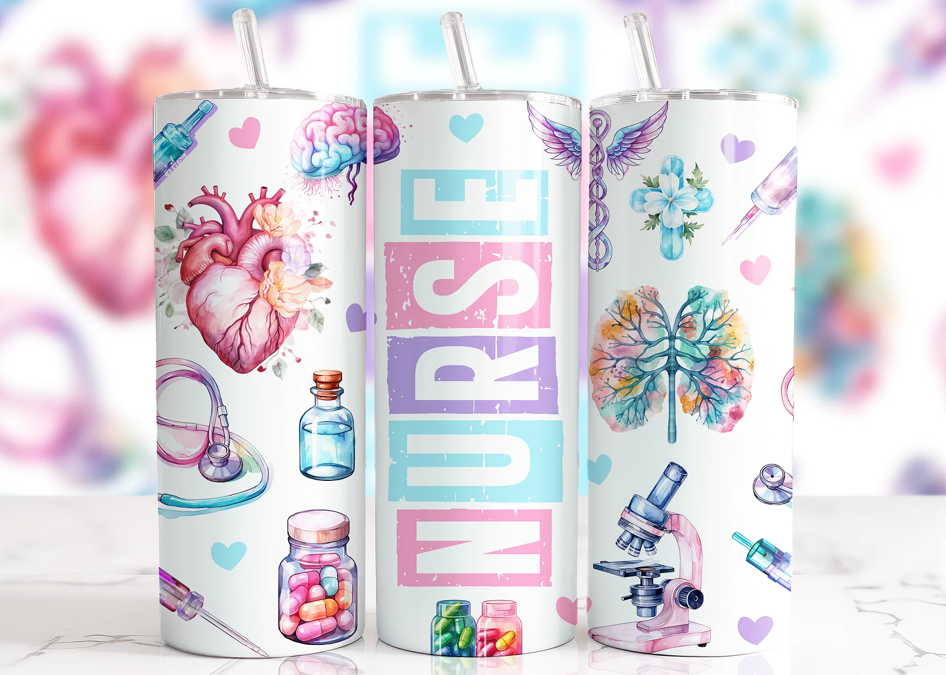 Whimsical Nurse Watercolor Stainless Steel Tumbler product image (2)
