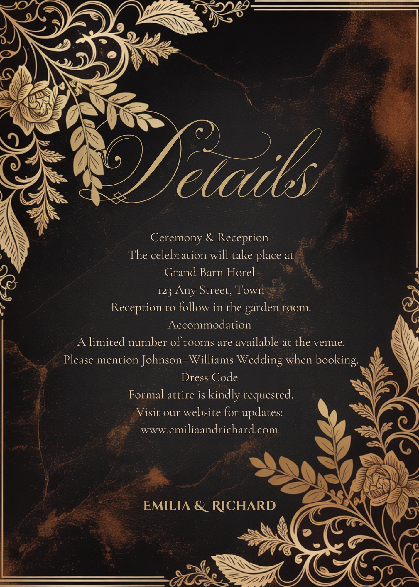 Editable Vintage Wedding Invitations | Edit in Canva | Instant Download Template | Black Gold Ornate product image (5)