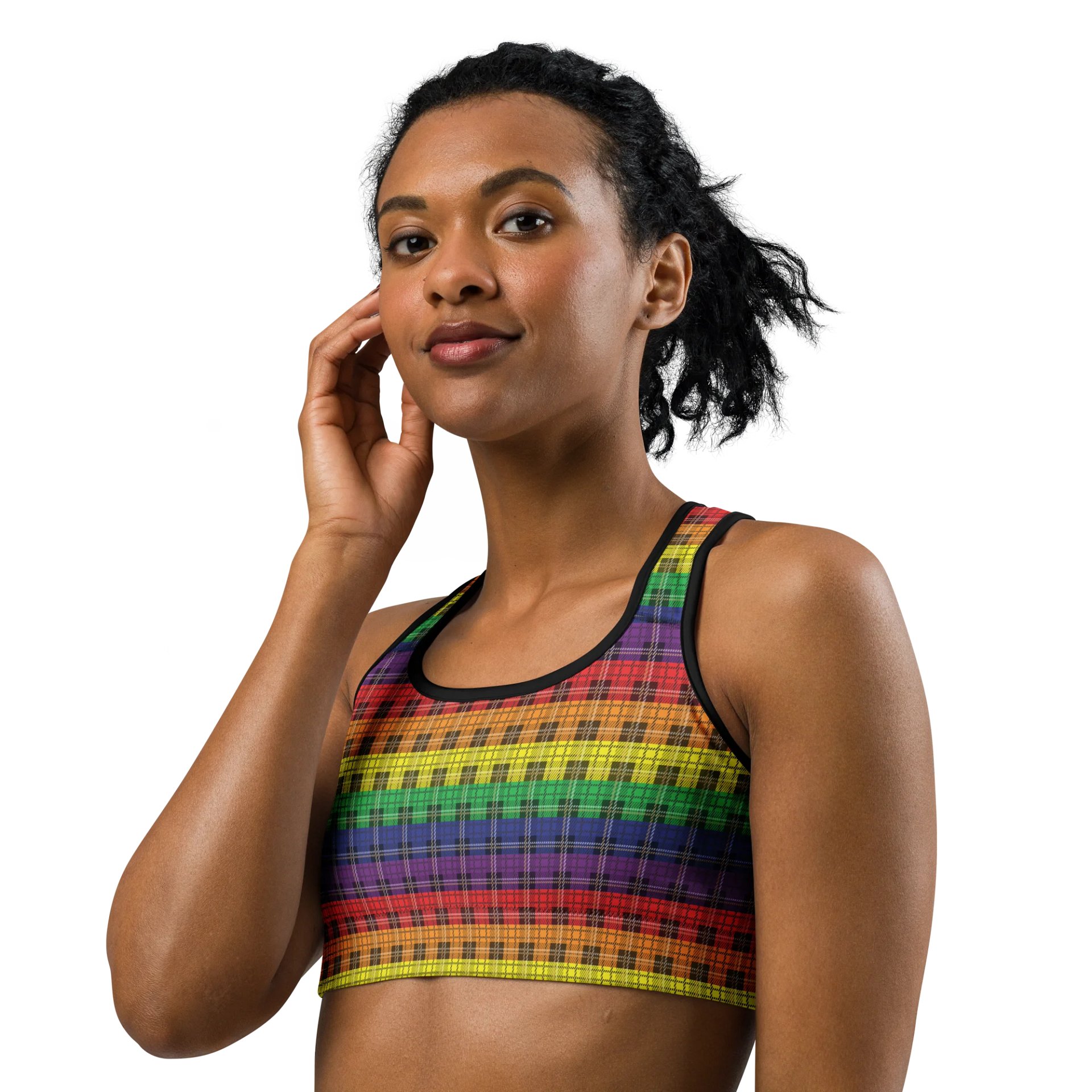 Rainbow Pride Plaid Sports Bra product image (2)