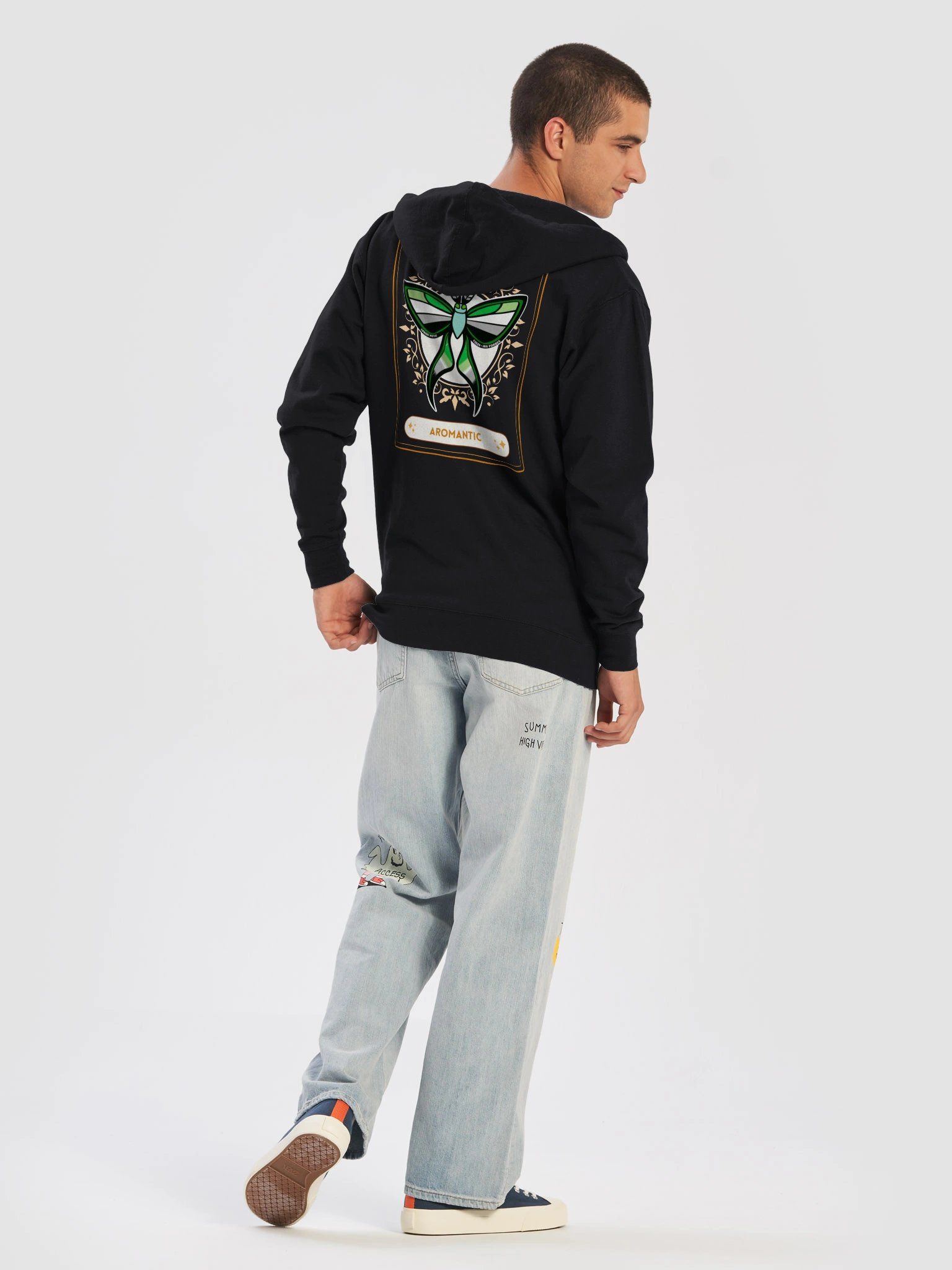 № 6 | AROMANTIC PRIDE MOTH | TAROT CARD STYLE | ZIP-UP HOODIE product image (8)