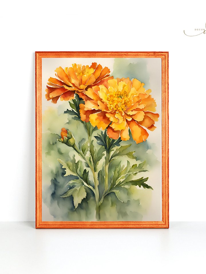 Watercolour Painting Printable Wall Art of MARIGOLD product image (1)