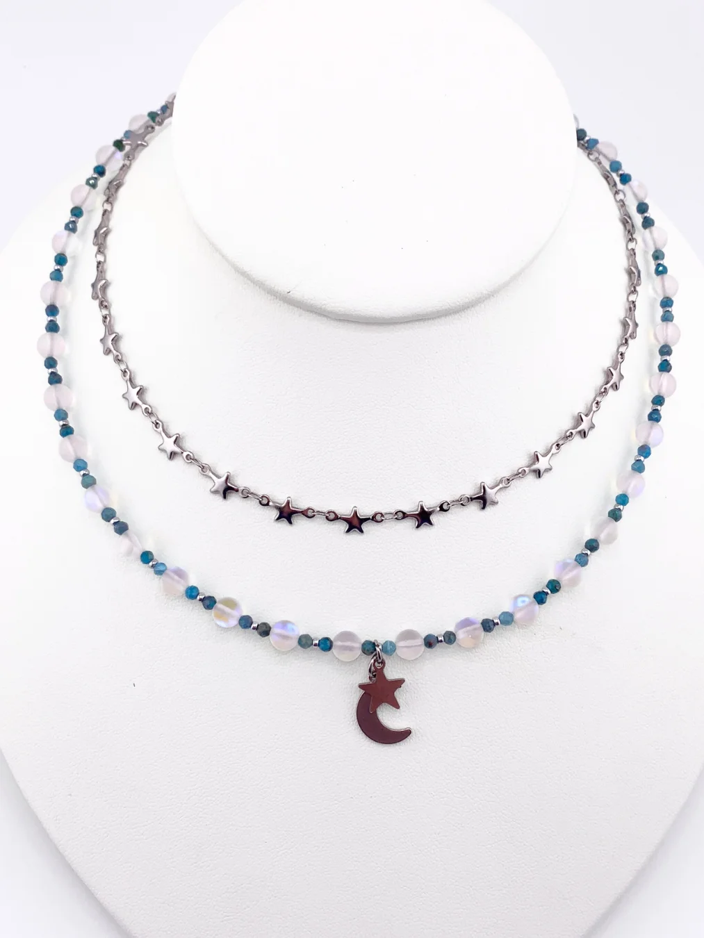 Apatite and Faux Moonstone Two-Strand Star Moon Necklace product image (1)