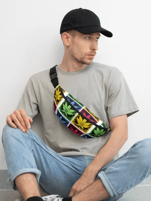 Colorful Leaf Grid All-Over Print Fanny Pack product image (1)