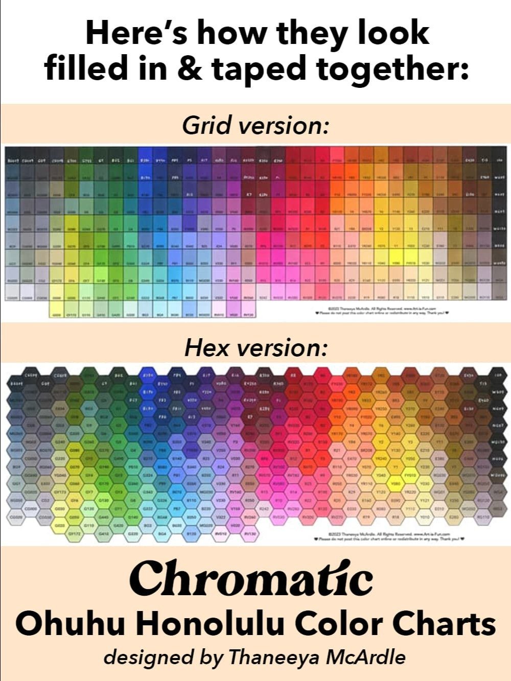 Ohuhu Color Chart - 320 Honolulu Colors (NEW + OLD) in Chromatic Order (Hex + Grid) product image (4)