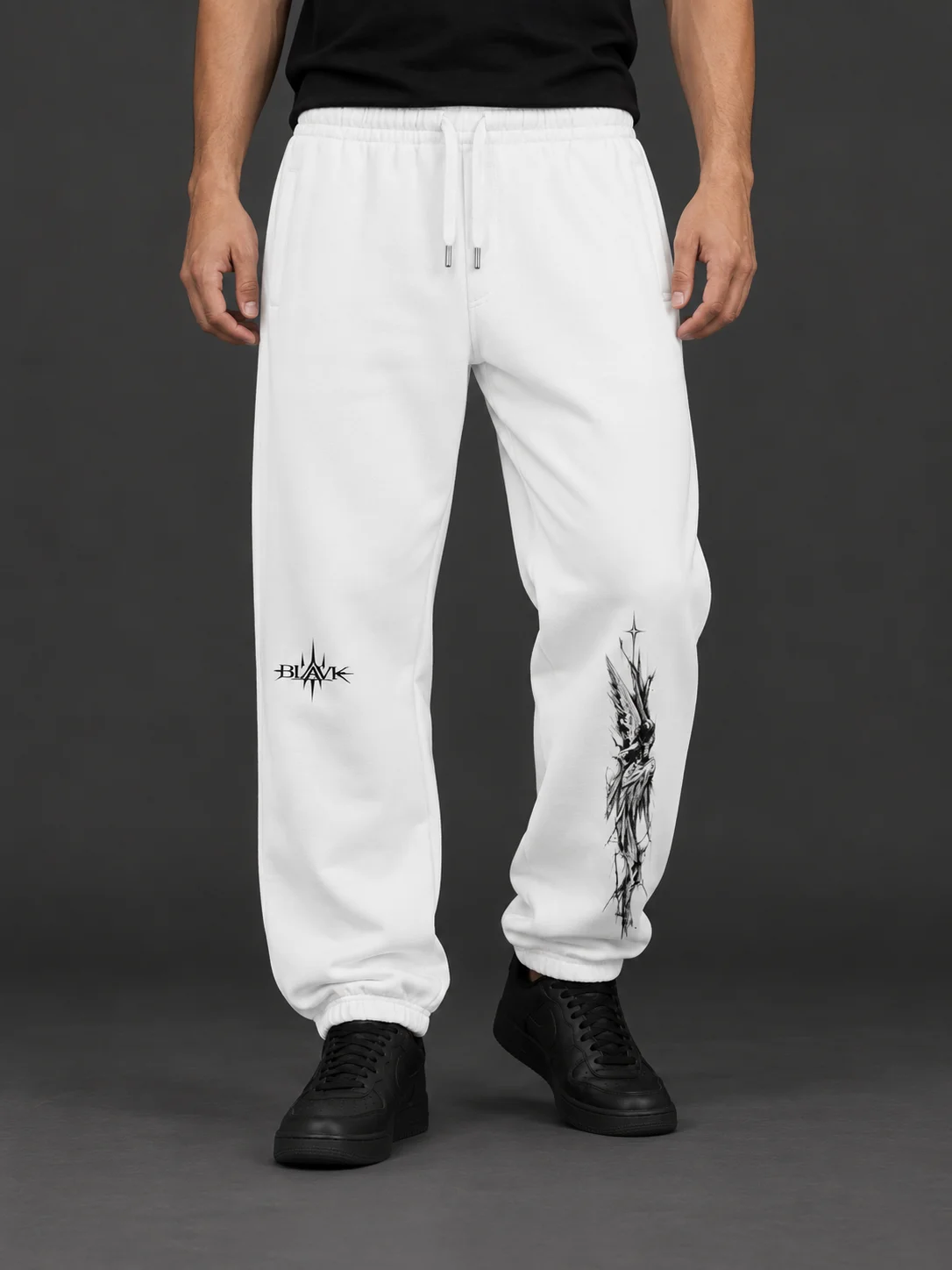 BLAVK NOCTURNE Angel Graphic Joggers — White product image (1)