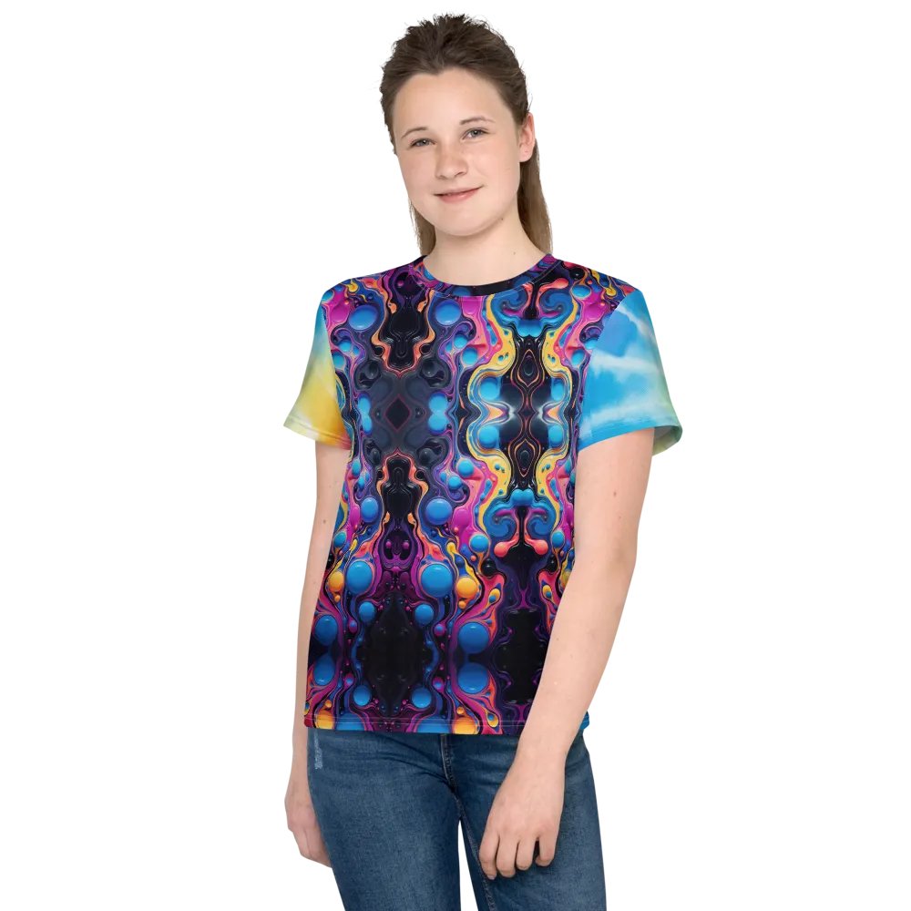 Vibrant Liquid Bubbles Tie Dye Youth T-Shirt product image (5)