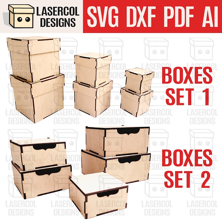Boxes Bundle (Set 1, 2) - Laser Cut Files product image (1)