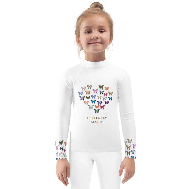 Butterfly Magic Kids White Rash Guard product image (1)