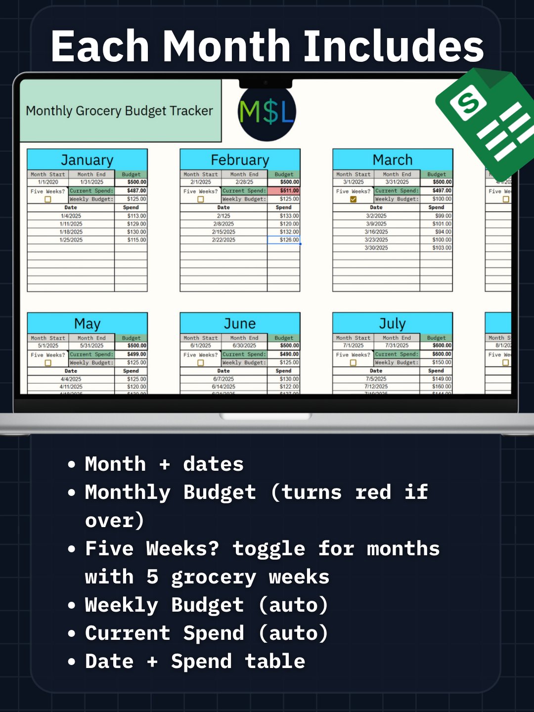 Monthly Grocery Budget Tracker (Free) product image (2)