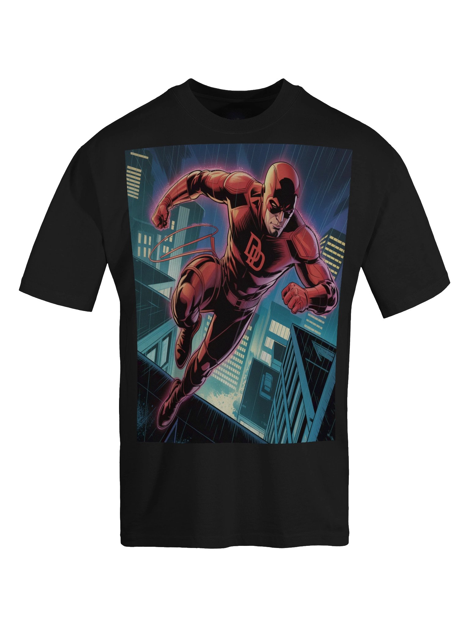Neon Nocturne: Daredevil Rooftop Eclipse Oversized Faded T-Shirt product image (1)