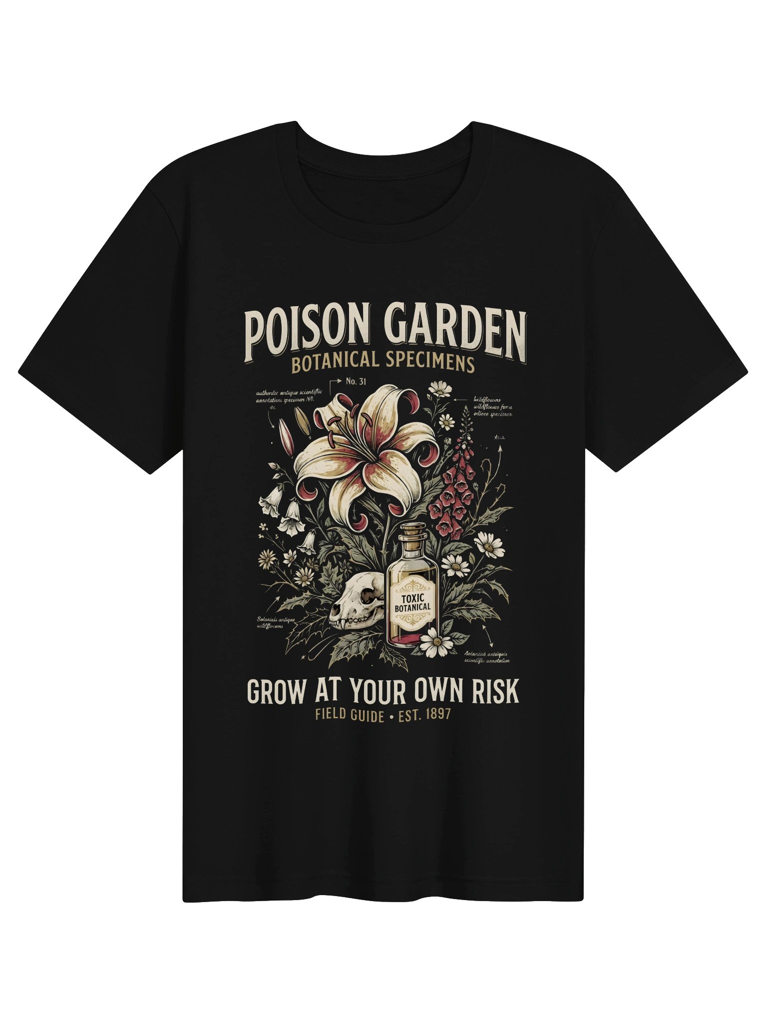 Poison Garden T-Shirt – Vintage Botanical Skull Graphic Tee, Gothic Poison Plant Shirt, Dark Academia Nature Apparel product image (9)